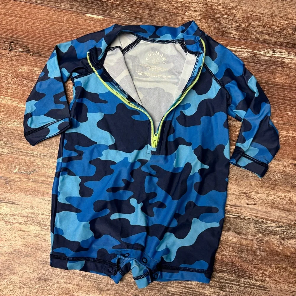 Primary | One-Piece Zipper Rash Guard Blue Camo, 3-6 Months - Picture 4 of 6